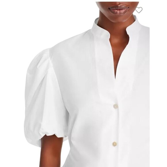 Vince Draped Puff Sleeve Blouse Size 10 Cut Out Back Button Up NWT Cotton Short - Picture 6 of 14